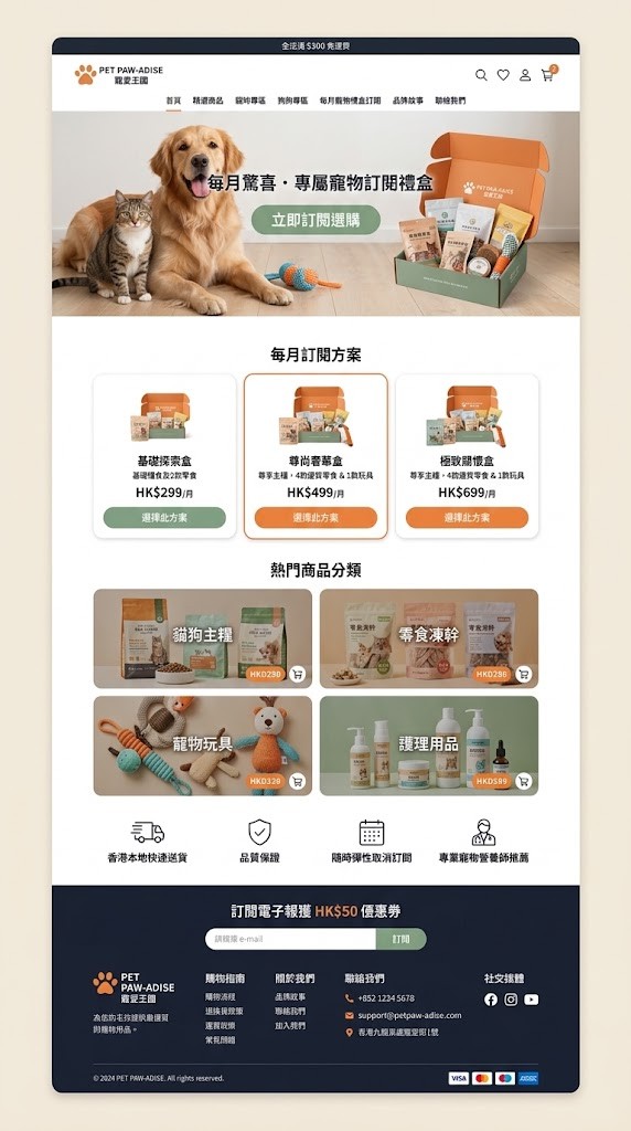 寵物用品網店案例：寵物店網頁設計與訂閱制電商功能